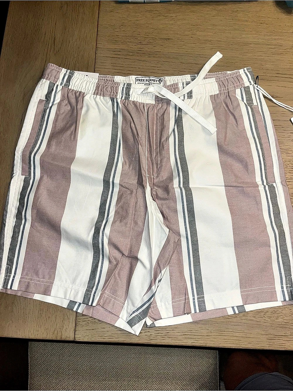 Free Planet NYC to Malibu Vertical Striped Drawstring Shorts Striped Swim Trunks